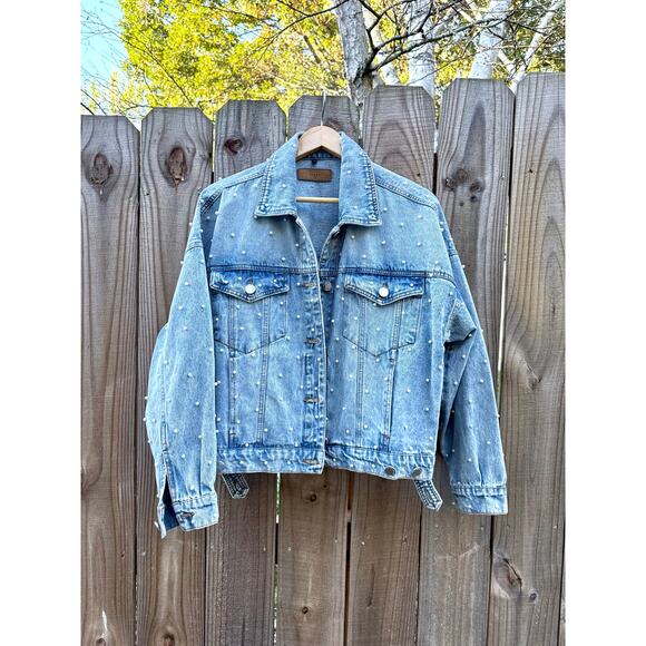 Festival Pearl-Studded Denim Jacket Coquette Girly Embellished - Picture 5 of 5